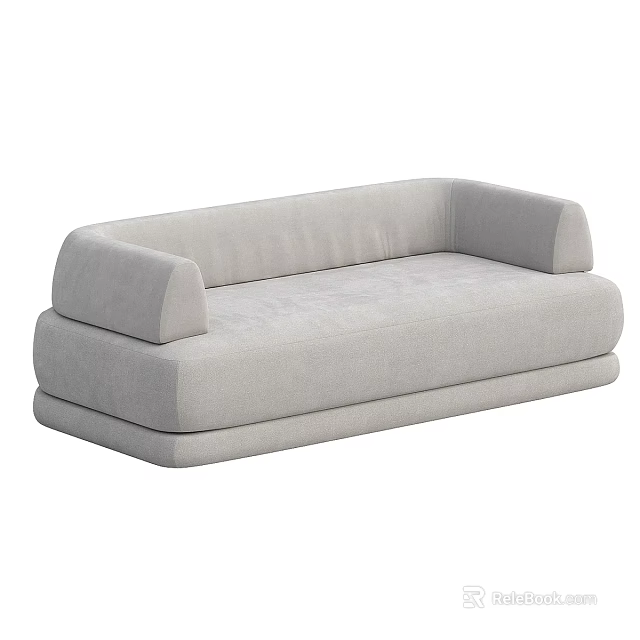 Modern Light Gray Fabric Double Sofa With Rounded Arms And Plush Design 3d model 