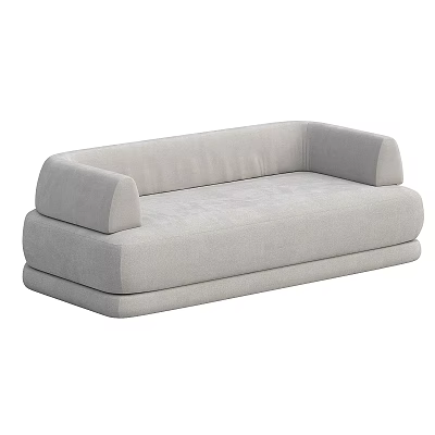 Modern Light Gray Fabric Double Sofa With Rounded Arms And Plush Design 3d model