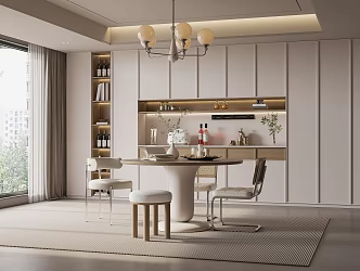 Cream style restaurant table and chairs 3d model