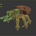 Brown Multi Legged Mechanical Creature With Robotic Structure And Weapon Parts 3d model