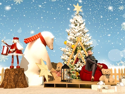 Modern Winter Beauty Chen Set Christmas Element Snow Polar Bear Snow Interactive Pecking 3d model