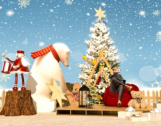 Modern Winter Beauty Chen Set Christmas Element Snow Polar Bear Snow Interactive Pecking 3d model