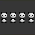 Four Cute Game Movie Character Pandas Standing on Dark Background with Reflections
