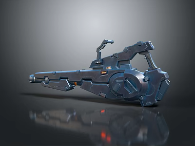 Futuristic Mechanical SciFi Weapon with Advanced Metallic Structure Detailed Components Orange Accents and Reflective Surface 3d model