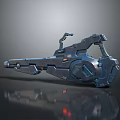 Futuristic Mechanical SciFi Weapon with Advanced Metallic Structure Detailed Components Orange Accents and Reflective Surface