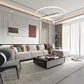 Modern Living Dining Room Interior With Sofa Coffee Table Chandelier And Decorative Art 3d model