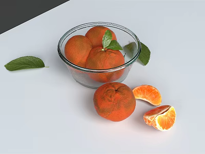 Fresh Oranges in Glass Bowl with Green Leaves and Peeled Segments 3d model Fresh Oranges in Glass Bowl with Green Leaves and Peeled Segments 3d model