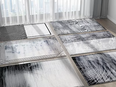Modern Square Rugs With Various Abstract Black And White Patterns For Living Room Floor 3d model
