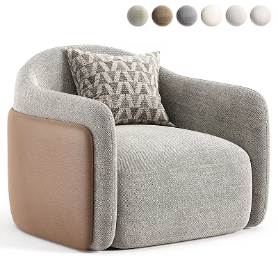 Single Seater Sofa With Gray Fabric And Brown Leather Accent And Geometric Pattern Pillow 3d model