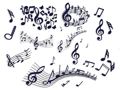 Musical Wall Decor with Music Notes Treble Clefs and Various Symbols 3d model