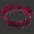 Ruined Octagonal Building Structure With Broken Walls Windows And Green Floor