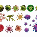 Colorful Virus and Bacteria Silhouettes with Diverse Microscopic Shapes and Forms