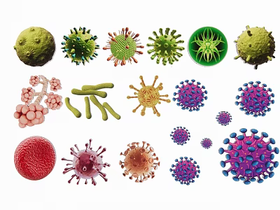 Colorful Virus and Bacteria Silhouettes with Diverse Microscopic Shapes and Forms 3d model