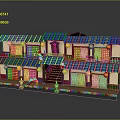 Chinese Traditional Two Story Building With Blue Roof Red Walls And Yellow Lanterns
