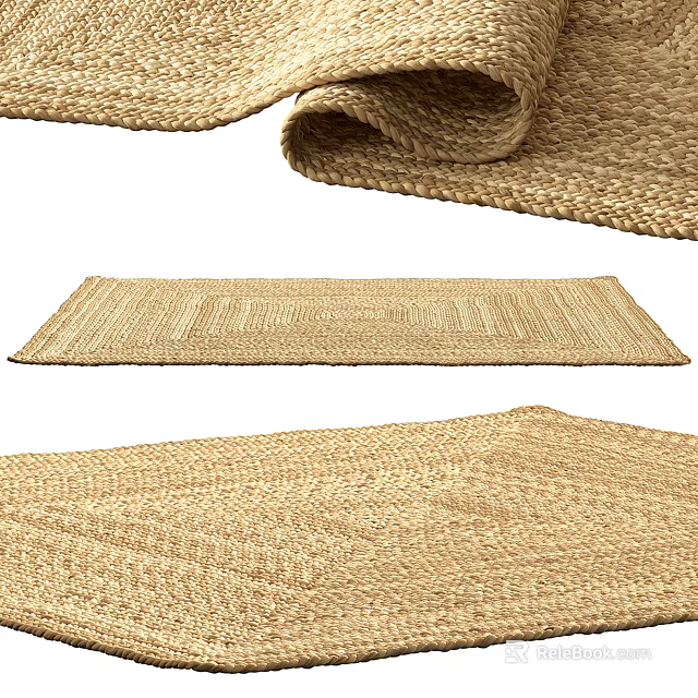 Handwoven Natural Fiber Square Rug In Beige With Woven Texture For Living Room 3d model 