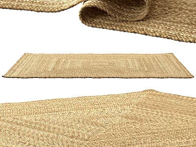 Handwoven Natural Fiber Square Rug In Beige With Woven Texture For Living Room 3d model