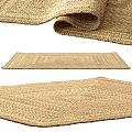 Handwoven Natural Fiber Square Rug In Beige With Woven Texture For Living Room