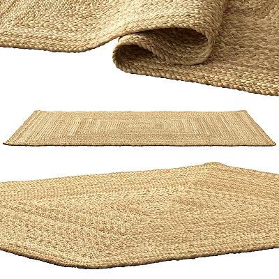 Handwoven Natural Fiber Square Rug In Beige With Woven Texture For Living Room 3d model