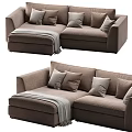 Modern Cozy Brown Sectional Sofa With Gray Blanket And Decorative Pillows 3d model