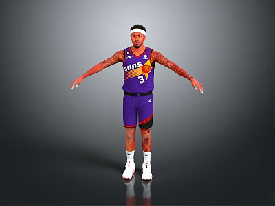 Man in Purple Phoenix Basketball Jersey Number 3 with Tattoos and Arms Outstretched 3d model