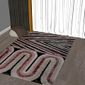 Modern Square Rug With Geometric Wavy Stripes On Wooden Floor And Curtains