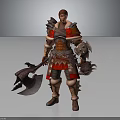Fantasy Warrior Character With Dragon Inspired Red Armor And Giant Battle Axe