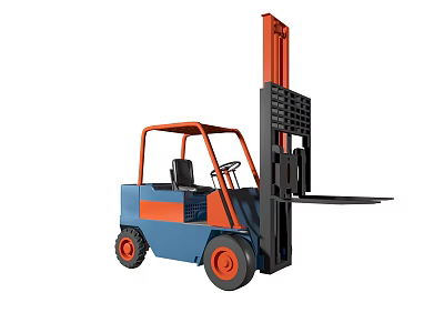 Industrial Forklift Equipment with Blue Orange Design and Heavy Duty Lifting Mechanism 3d model