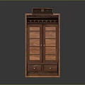 Wooden Storage Cabinet With Decorative Top Double Doors Bottom Drawers And Internal Shelves