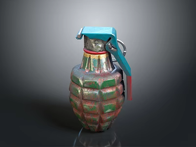 Vintage Military Hand Grenade With Textured Surface Blue Fuse And Metal Pin 3d model