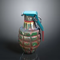 Vintage Military Hand Grenade With Textured Surface Blue Fuse And Metal Pin