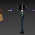 Game Movie Character Skeleton With Top Hat Black Outfit Purple Gloves Outstretched Arms And Guitar