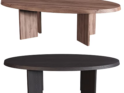 Round Modern Dining Tables With Natural Wood And Black Finish Stylish Legs 3d model