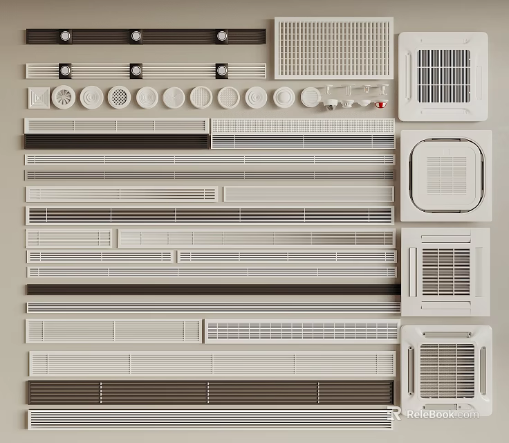 Various Air Conditioner Fans With Different Grille Designs And Panel Styles Collection 3d model