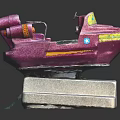 Pink Cosmic Spaceship Toy Model With Futuristic Design On White Stand