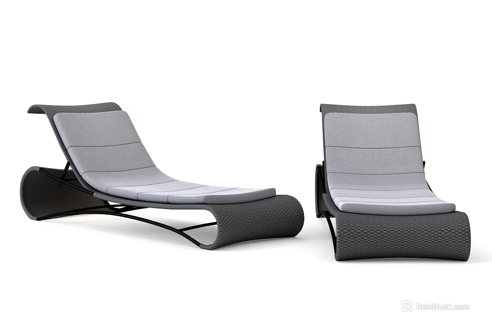Modern Outdoor Lounge Chair With Gray Cushion And Black Wicker Frame 3d model 