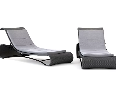 Modern Outdoor Lounge Chair With Gray Cushion And Black Wicker Frame 3d model