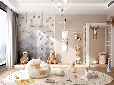 Cozy Playroom With Plush Toys Wall Decor And Soft Seating 3d model