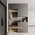 Modern Gray Shoe Cabinet With Clothing Hanging Area Bench And Light Strip