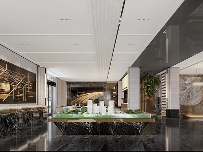 Modern Luxury Real Estate Sales Office Lobby With Marble Decorations And Residential Project Sand Table 3d model