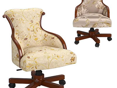 Light Colored Single Sofa Featuring Wooden Armrests Floral Fabric And Wheels 3d model