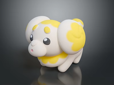Cute Cartoon Puppy Character Toy With White Yellow Fur And Big Eyes 3d model