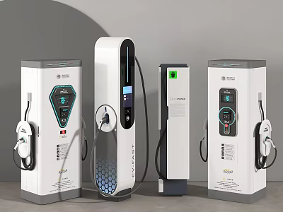 Modern Electric Vehicle Charging Stations With Different Models And Display Screens 3d model