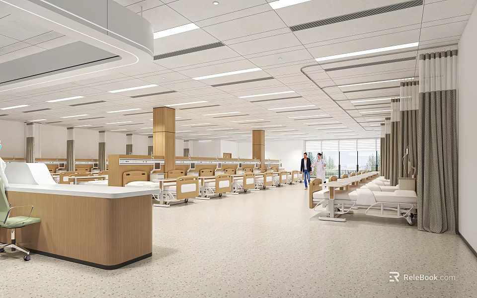 Bright Modern Hospital Outpatient Clinic Interior With Beds 3d model 