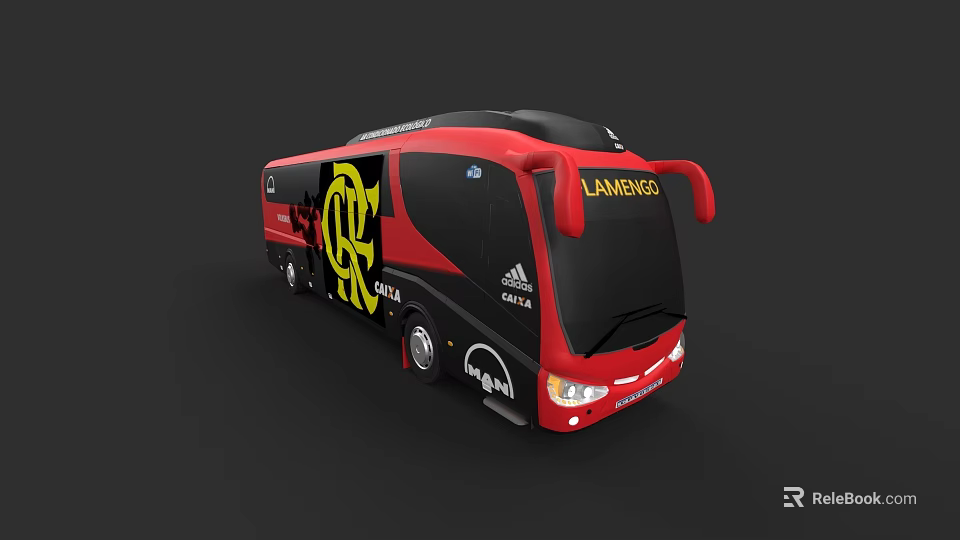 Red and Black Bus with Yellow Logo LAMENGAS Text CRUZEIRO Emblem and Adidas Brand 3d model 
