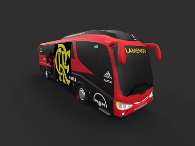 Red and Black Bus with Yellow Logo LAMENGAS Text CRUZEIRO Emblem and Adidas Brand 3d model