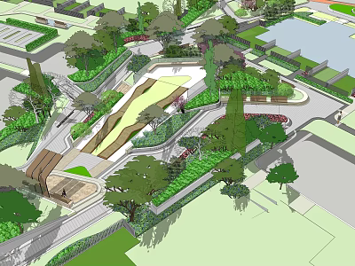 Modern Park Landscape Design Featuring Green Areas Trees And Curved Paths 3d model