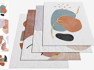 Abstract Organic Shape Square Rugs in Blue Orange Black Stacked for Modern Home Decor 3d model