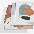 Abstract Organic Shape Square Rugs in Blue Orange Black Stacked for Modern Home Decor