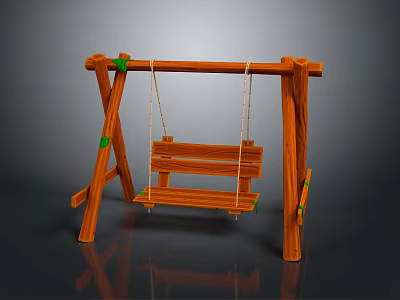 Wooden Outdoor Playground Swing Set With Green Accents And Hanging Seat 3d model