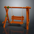 Wooden Outdoor Playground Swing Set With Green Accents And Hanging Seat